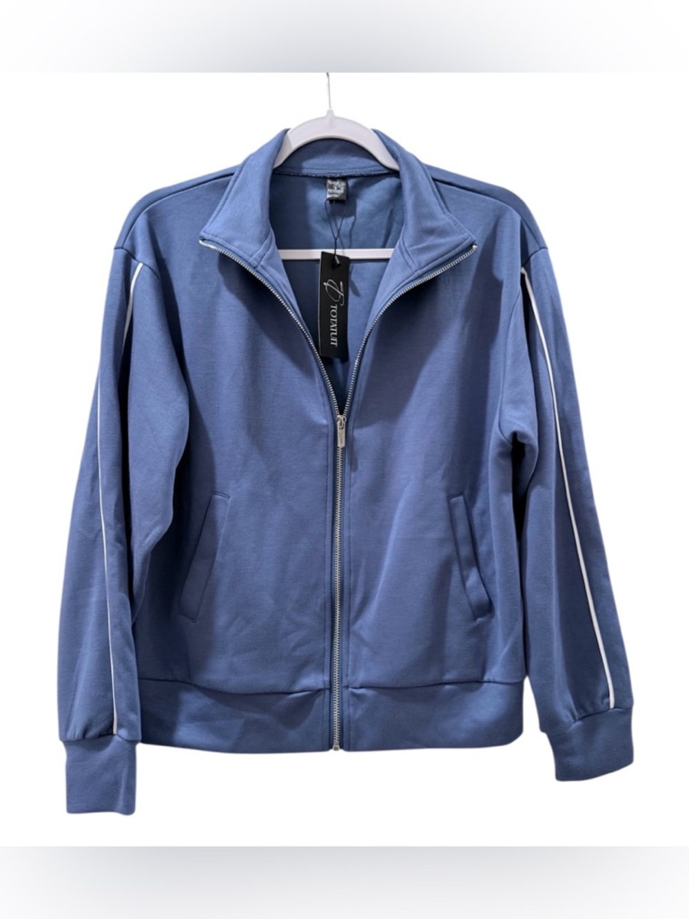 NWT Totatuit women’s Medium long sleeve zip up blue & white jacket